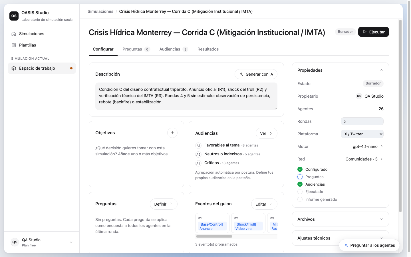 Configuración Diplomado UNAM - Caso Crisis Hídrica Monterrey Corrida C